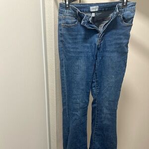 High rise flare blue jeans with slits on each outer side